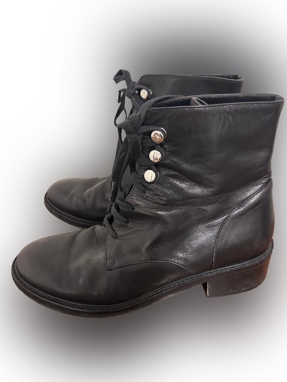 Vero Cuoio Black Leather Lace-Up Ankle Boots Combat Size 37.5